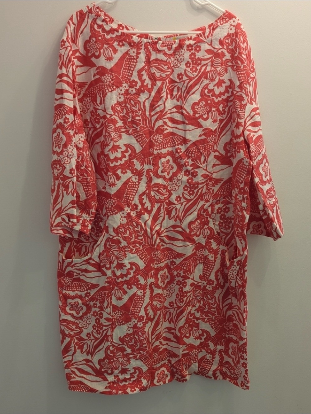$30 - Boden Coral & White Print Linen Dress (US 20/22R)